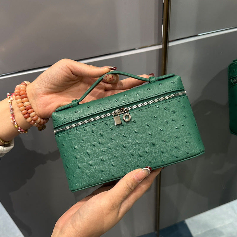 Genuine Leather Small Handbag with Ostrich Pattern