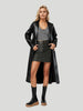 Black Faux Leather Trench Coat with Belted Waist