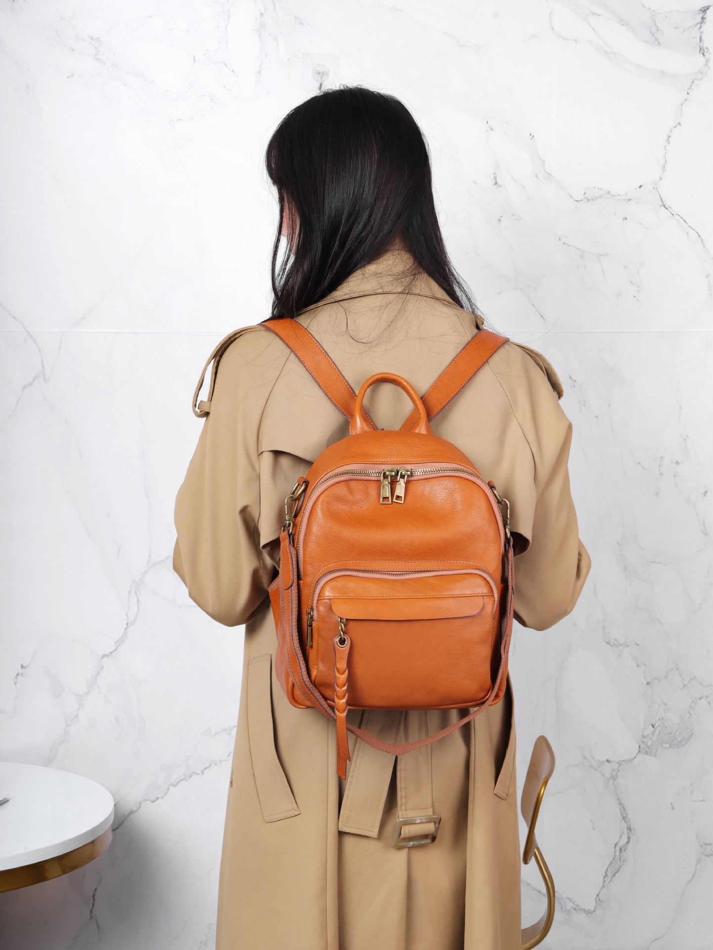 Real leather backpack for women