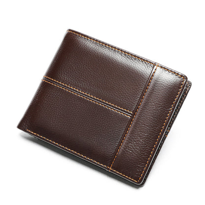 Men’s Genuine Leather Bifold Wallet with ID Window and Zipper Pocket