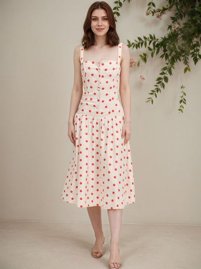 Women’s Sleeveless Polka Dot Summer Dress Midi Sundress Vacation Outfit