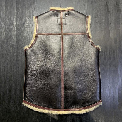 Men Shearling Vest with hide Pockets Merino Sheepskin