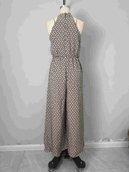 Women’s Halter Neck Wide Leg Jumpsuit Sleeveless High Collar