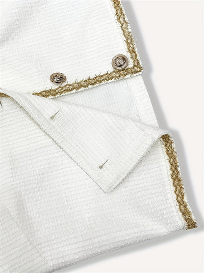 Women’s White Tweed Short Jacket with Gold Trim