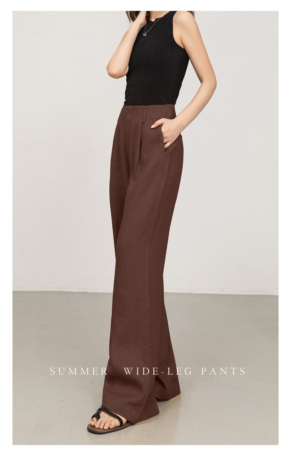 High waist women linen pants with wide leg