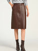 High waisted brown lambskin midi skirt