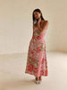 Pink floral strapless linen maxi dress