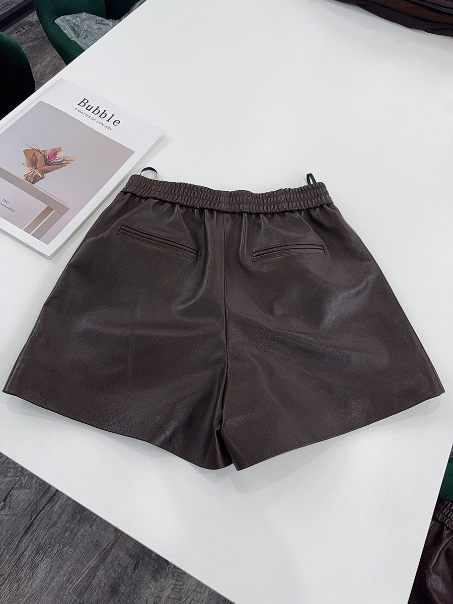 Brown Genuine Leather Shorts for Women