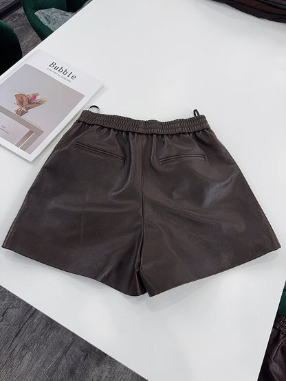 Brown Genuine Leather Shorts for Women