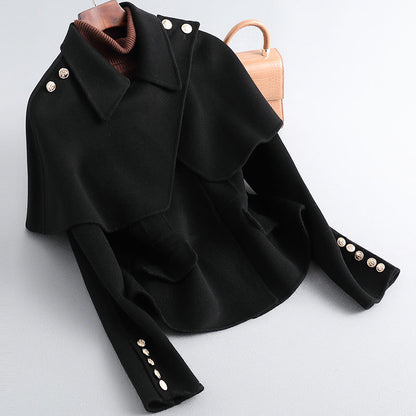 Women Petite Short French Cape Double-Sided Cashmere Coat