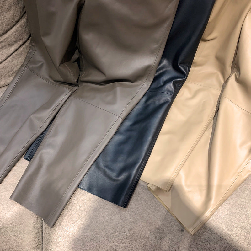 Genuine leather cropped cigarette pants