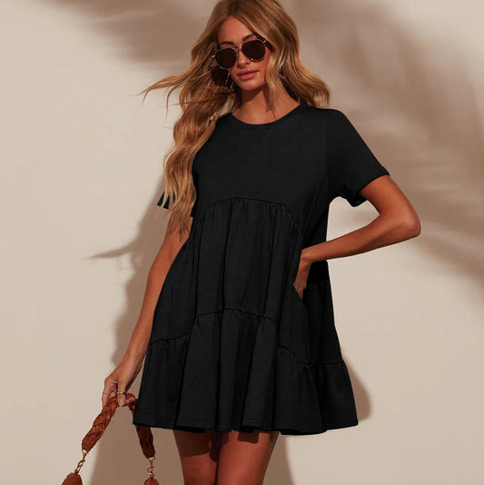 Black Tiered Summer Mini Dress for Women