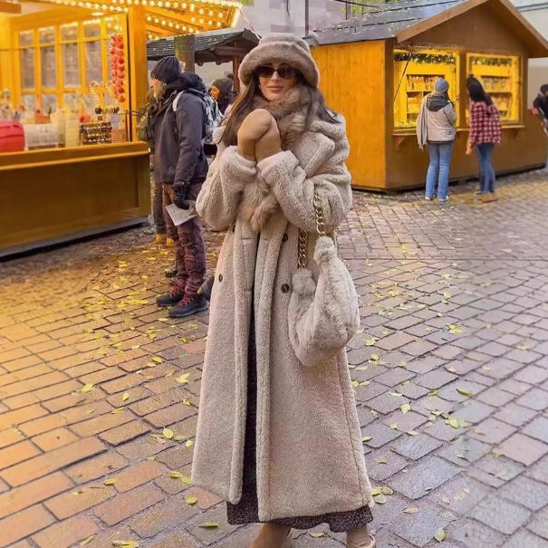 Terry fabric long teddy coat