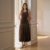 Velvet Midi Dress Women Solid Color Sleeveless