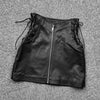 Leather Mini Skirt  High Waist  Front Lace-Up