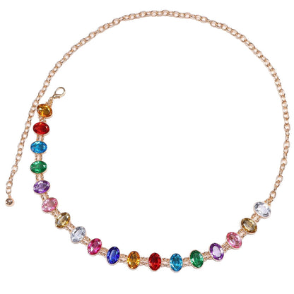 Women's Multicolor Stone Waist Chain with Oval Links