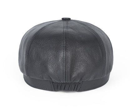 Men's leather newsboy cap with sheepskin