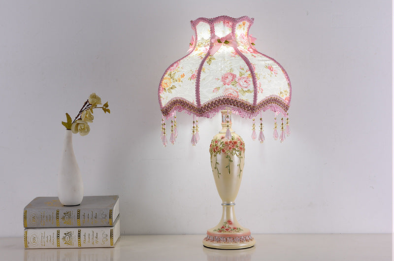 European floral fabric bedside table lamp
