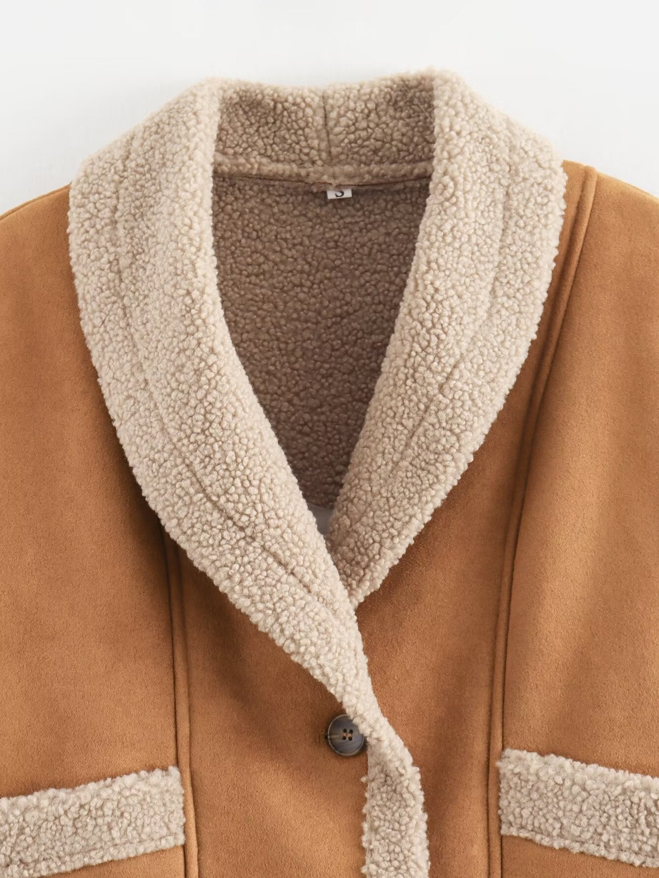 Retro camel shearling lapel winter coat women
