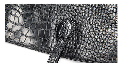 Black Leather Cylindrical Tote Shoulder Bag Crocodile Pattern