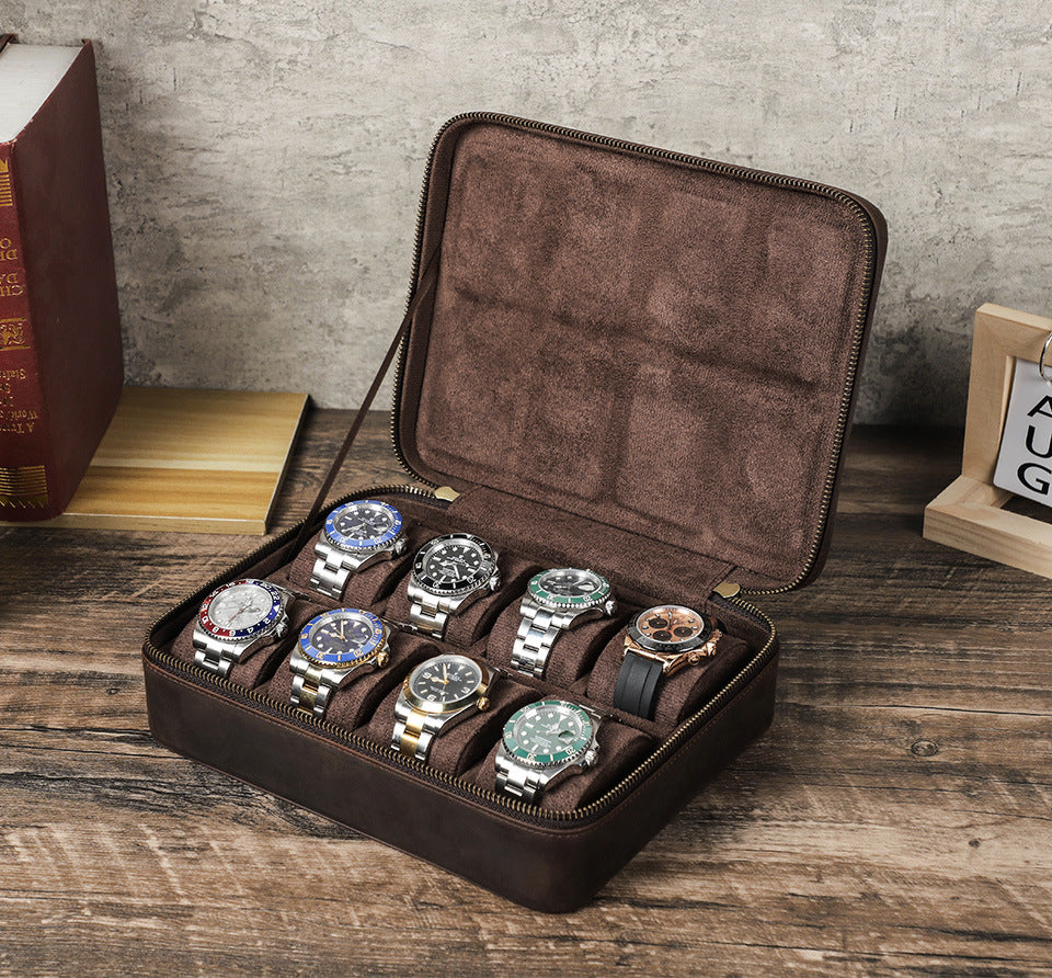 Men’s Leather 8 Slot Luxury Watch Box Travel Case Organizer