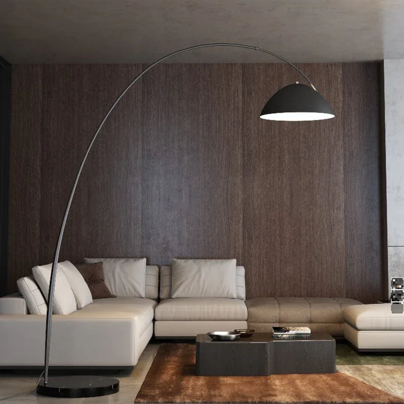 Modern black arching floor lamp with adjustable span