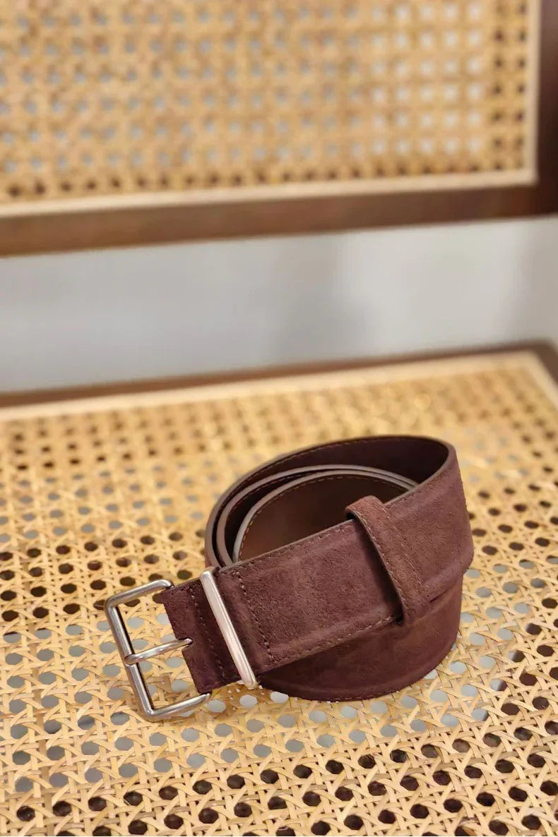 women suede leather wide belt with silver buckle