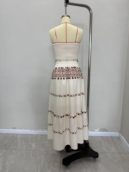 Bohemian Two-Piece Tassel Embroidered Crop Top & Maxi Skirt