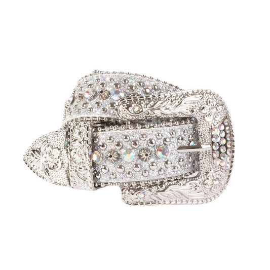 Glitter rhinestone western belt with silver engraved buckle