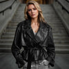 Women’s Faux Leather Belted Short Jacket Black Cropped