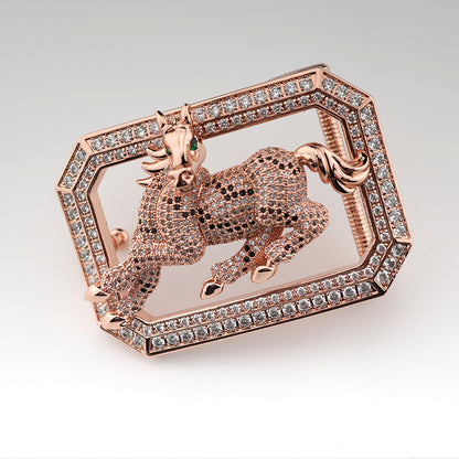 Horse Belt Buckle with Rhinestones and Stainless Steel Frame