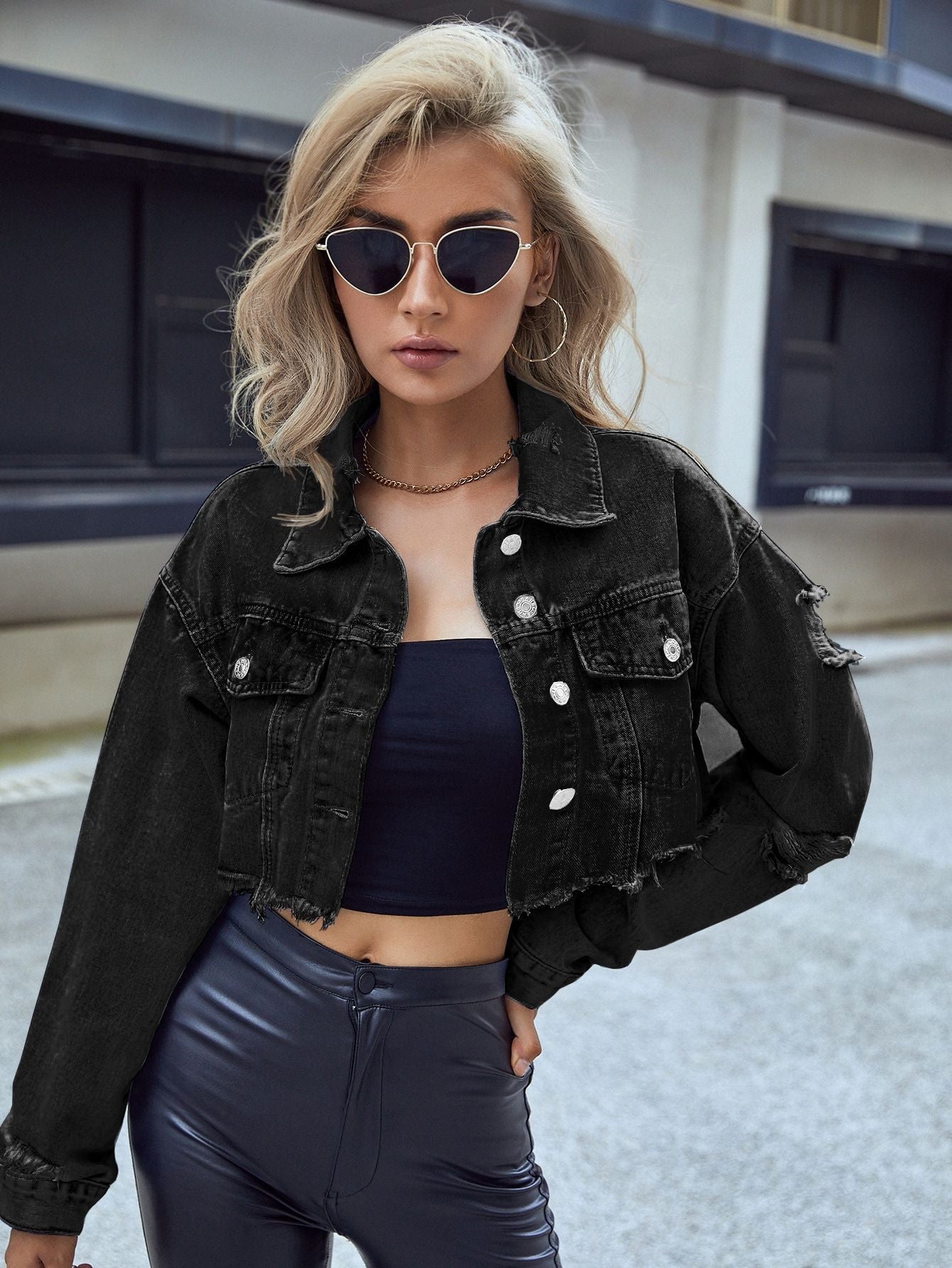 womens cropped denim jacket
