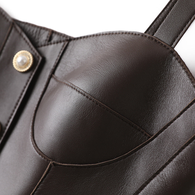 Brown Leather Slimming Vest For Women Slim Waist Suspender