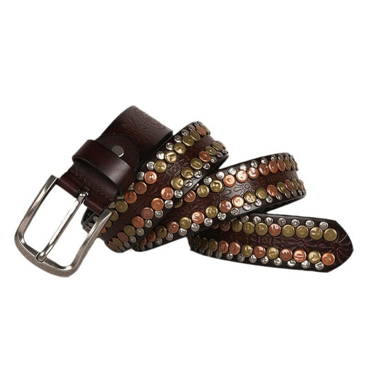 Black Genuine Leather Belt with Rivets Studded