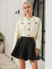 Beige Tweed Short Jacket with Pleated Waist Hem