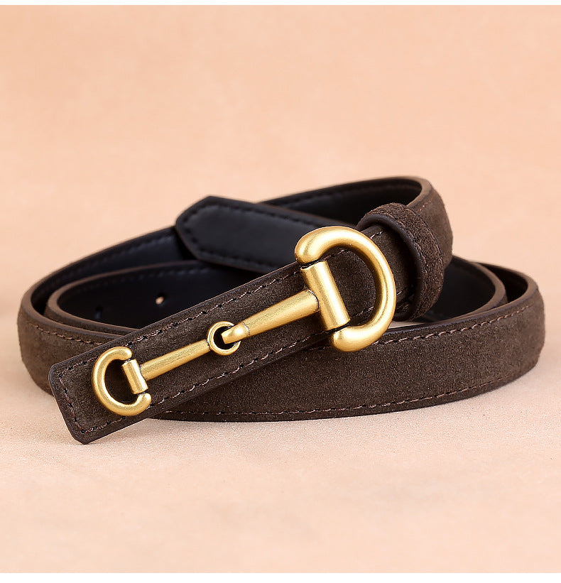 Women’s Suede Leather Horsebit Belt in Cowhide