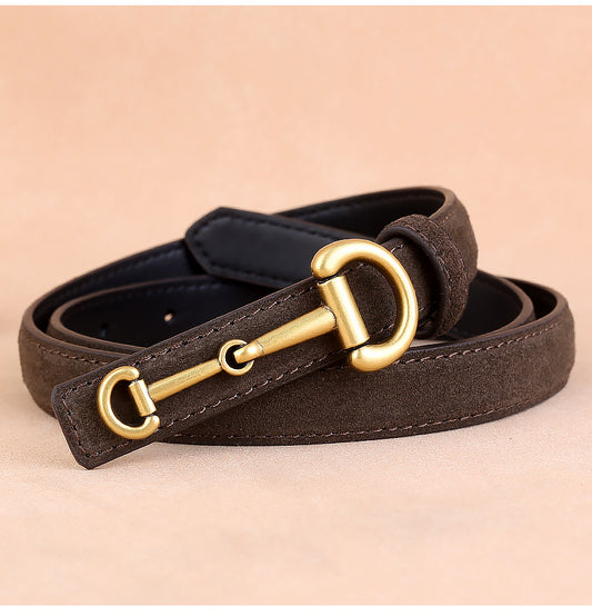 Women’s Suede Leather Horsebit Belt in Cowhide