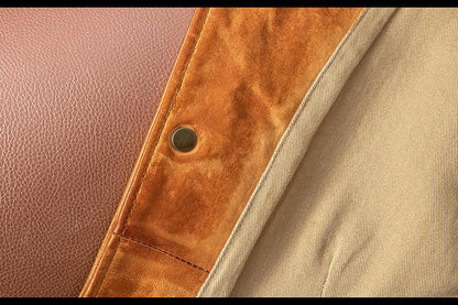 Men's slim-fit washed orange leather motorcycle vest