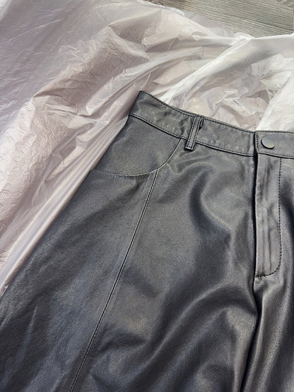 Black Leather Wide-Leg Shorts High Waist Women Shorts