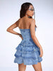 Mini short denim dress open back