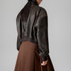 Women’s Genuine Leather Bomber Jacket Retro Baseball Style Coat