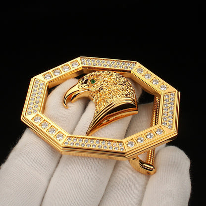 Eagle Head Belt Buckle in Gold with Rhinestones
