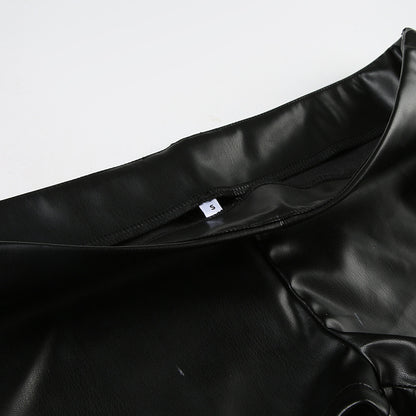 Black Faux Leather Shorts for Women with Buckle Low Waist
