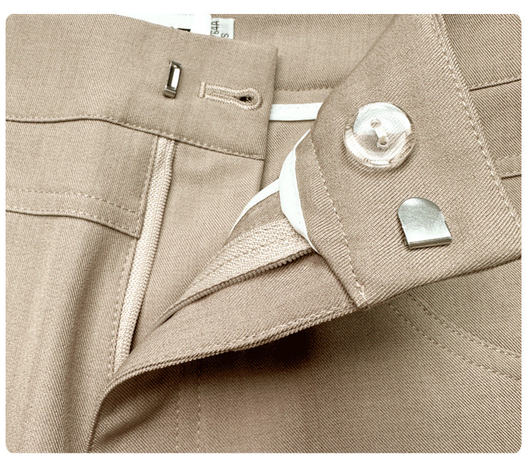 Beige high waist wide leg trousers women