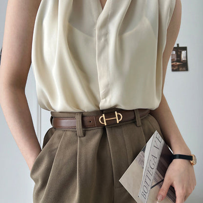 Women’s Top Grain Cowhide Leather Belt with Gold Buckle