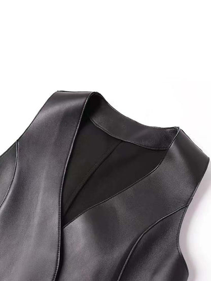 Women leather Vest with Belt Slim Waist Biker Style