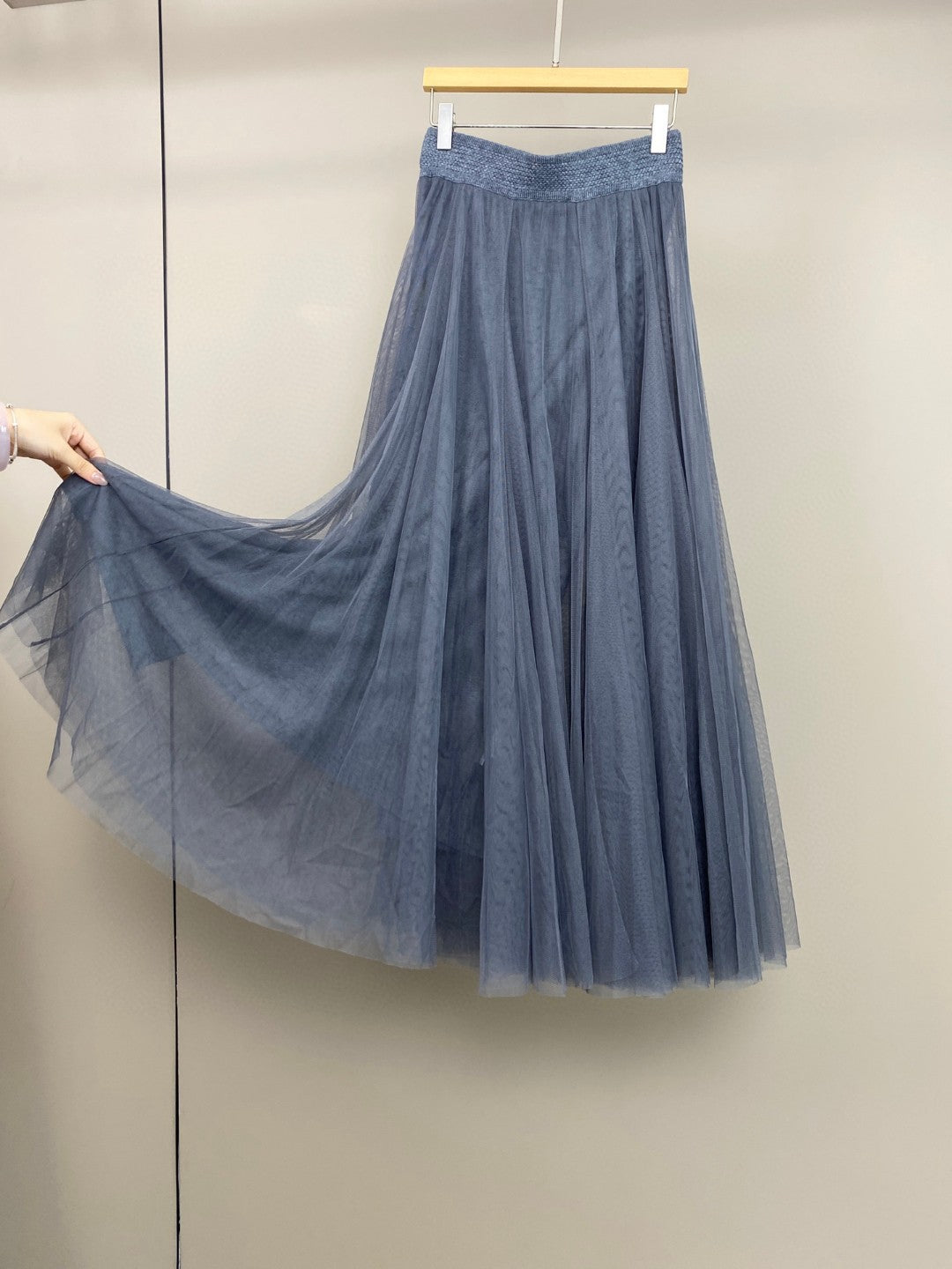 Women’s Cashmere Mesh Patchwork Long Midi Skirt