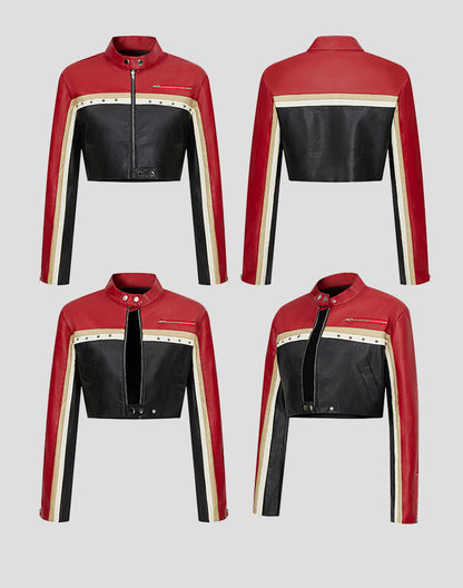 Cropped Faux Leather Biker Jacket for Women Moto Style