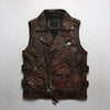 Men’s Genuine Leather Biker Motorcycle Vest Brown S