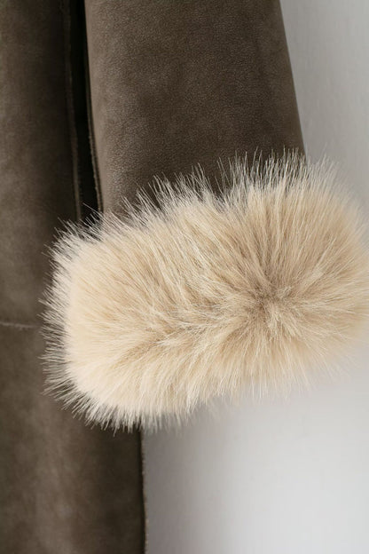 Women Reversible Faux Fur Long Coat Shearling Effect Winter Coat